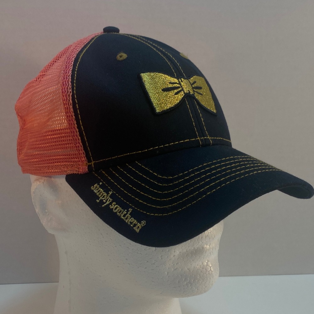 Simply Southern Hat Women's Trucker Baseball Cap‎ Coral Pink Gold Bow Adjustable